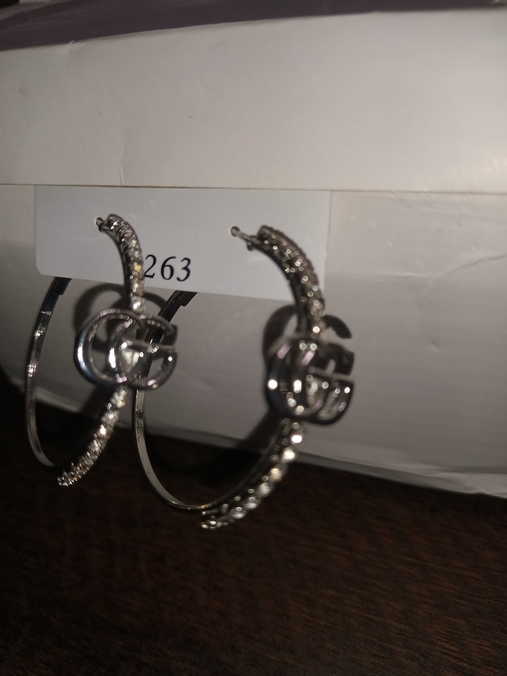 Gucci Silver-Tone Crystal Hoop Earrings with Interlocking GG